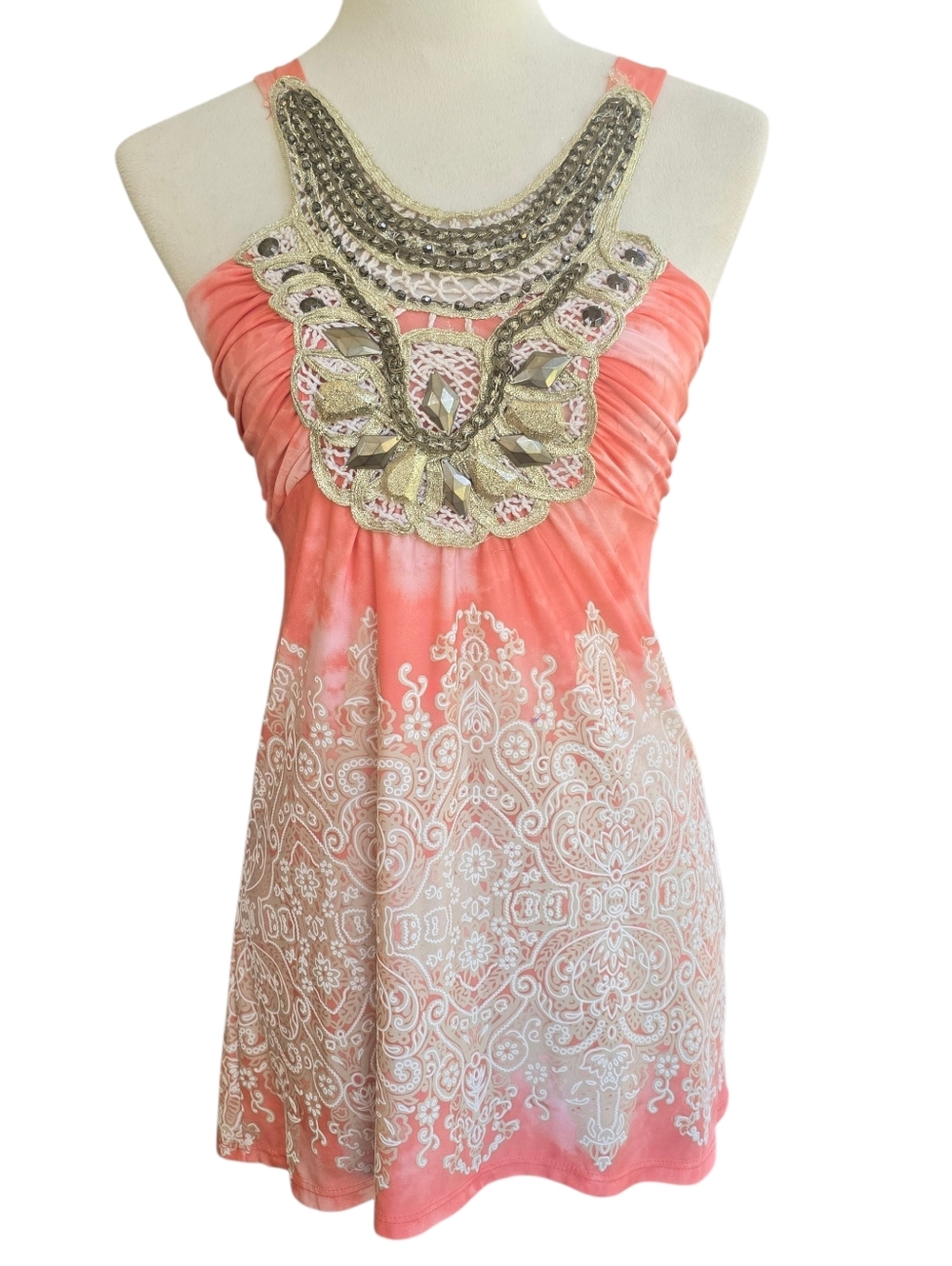 Venus Embellished Crochet Coral Sleeveless Women's Tank Top Size XS